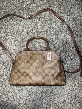 Coach Brown Signature Canvas Satchel with Leather Trim and Strap
